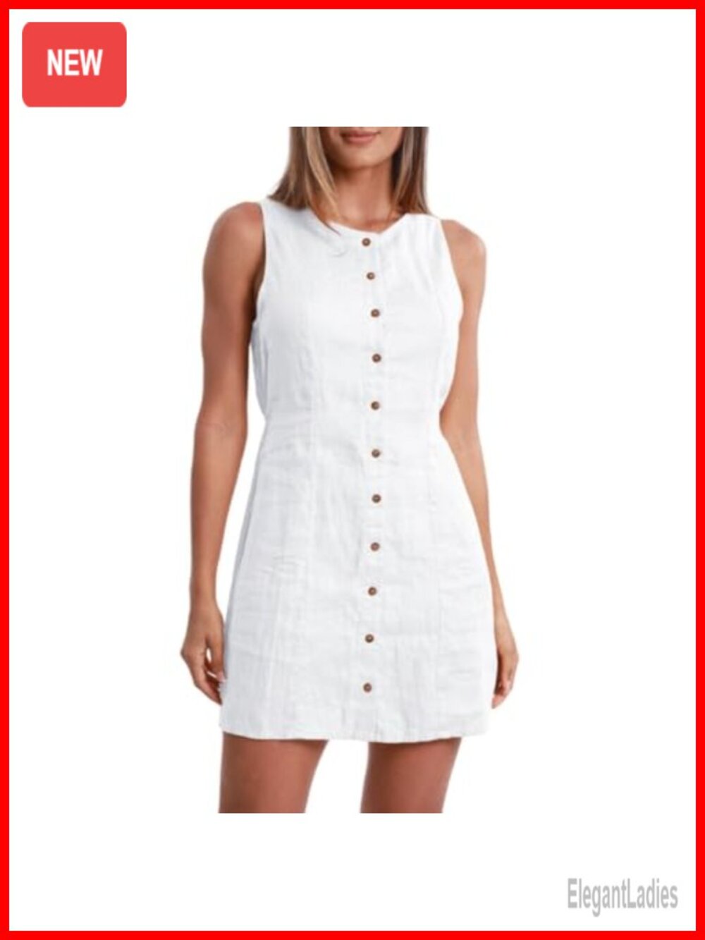 100% Linen Button Down Mini Tank Dress Sleeveless Casual
